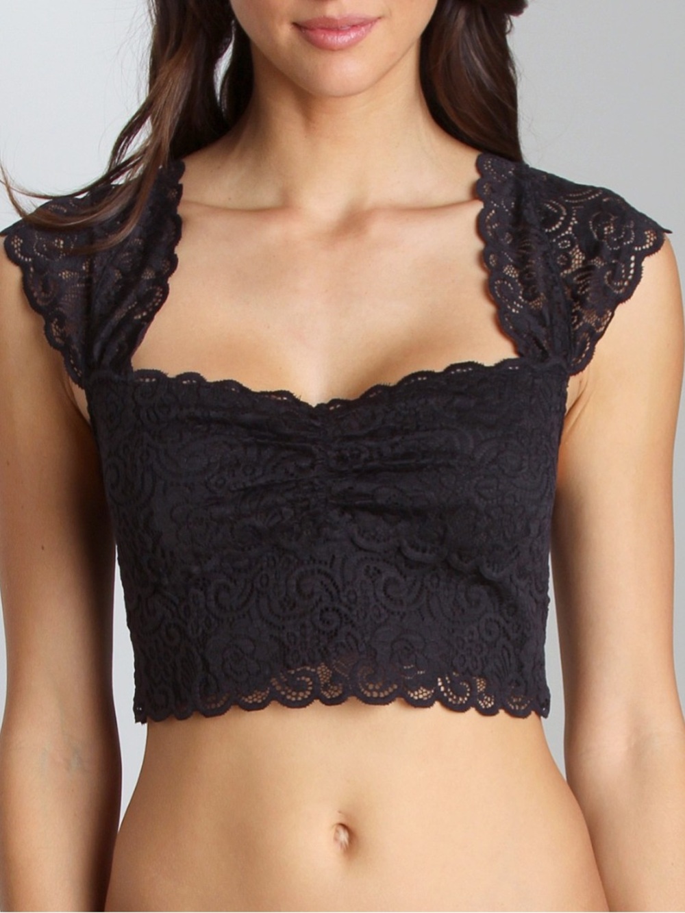 Free People Black Chase Me Lace Brami Crop Top Size Medium